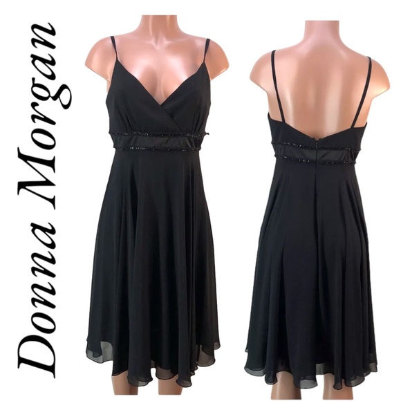 Summer dress Donna Morgan Womens Dress Size 8 Black Midi Slip V Neck Zip Back - Picture 3 of 13